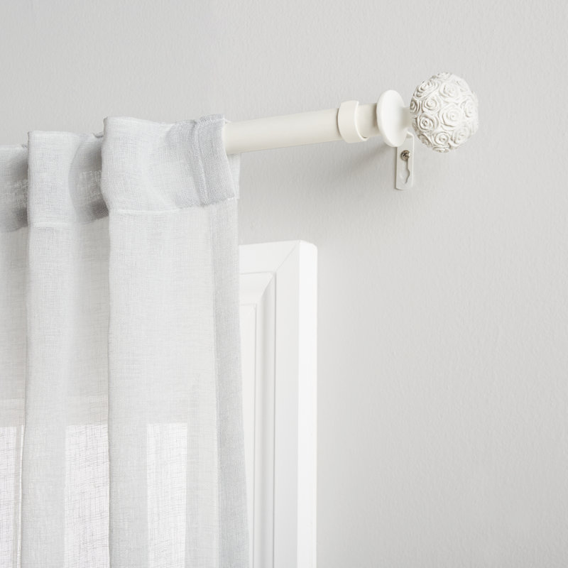 Adjustable Bronze Floral Curtain Rod with Peony Finials