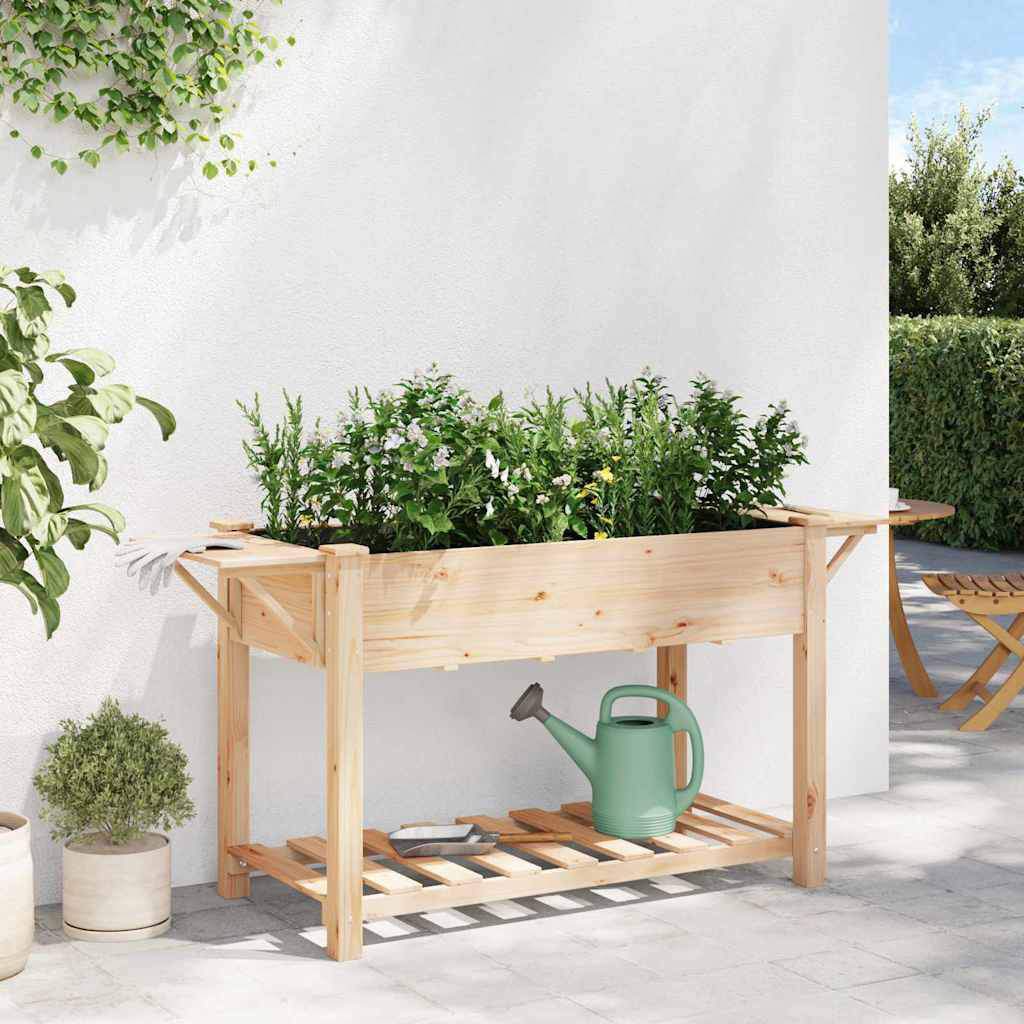 Garden Planter with Shelf Solid Fir Wood Terrace Outdoor Stylish