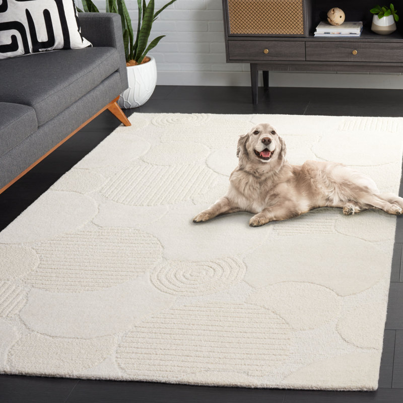 Tapis ivoire en laine / coton touffeté à la main Maryorie, Rectangle 4 pi x 6 pi