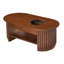 Table basse ovale cannelée de style moderne du milieu du siècle avec tiroirs de rangement, plateau en verre trempé, table basse en bois à 2 niveaux