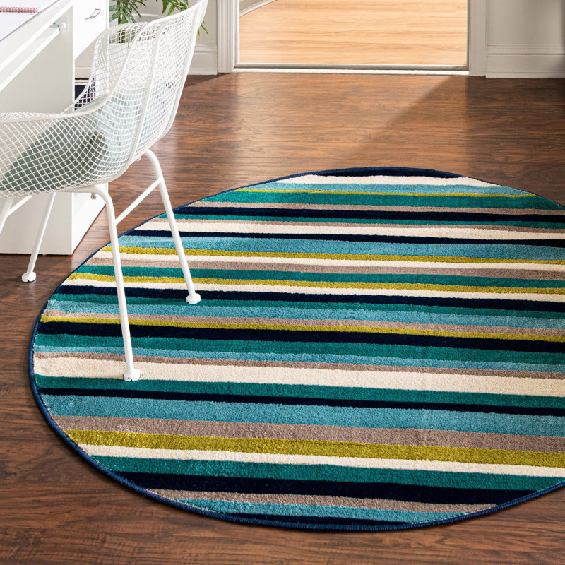 Analiese Striped Indoor Rug, Round 7'