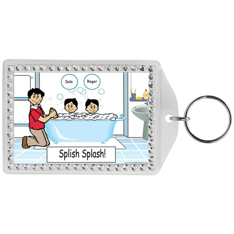 Personalized Name That Toon Tub Time Dad 2 boys Rhinestone Bordered Key Chain, Yes