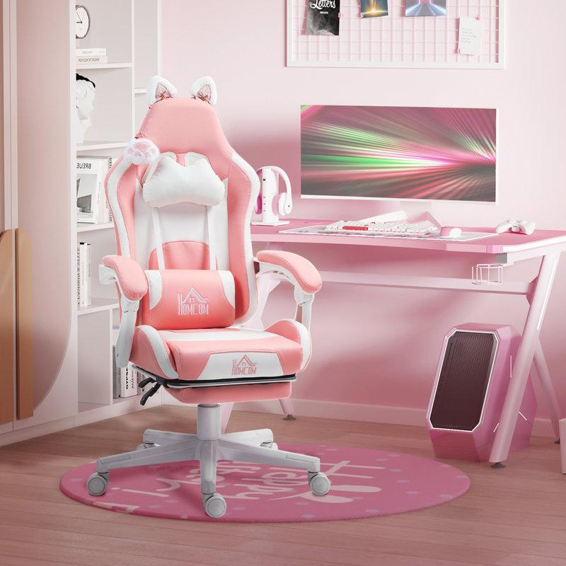 Gaming Chair with Headrest,  Pink/White