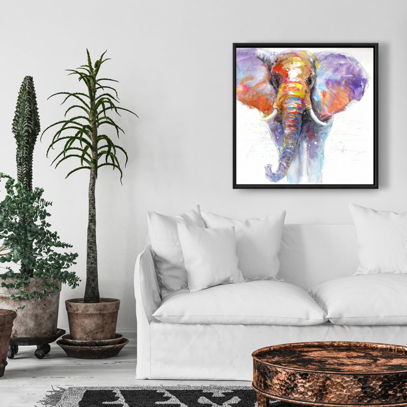 Colorful Walking Elephant | Purple Framed Canvas for Bedroom