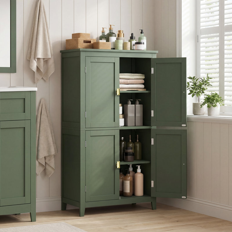 Arhavi 43.5" H 4-Door Floor Storage Cabinet with Adjustable Shelves, Green/Gold