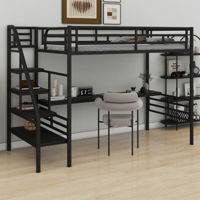 Metal Loft Bed Frame With Desk by Isabelle & Max