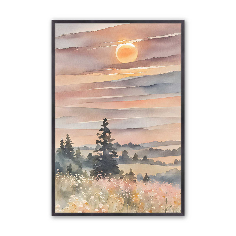 Coucher de soleil dans la vallée en fleurs II, H 17,25 po x l 13,25 po, Cadre photo simple en zinc patiné