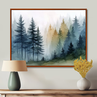 Morning Fog Pine Tree Mountain Trail - Pine Wall Art, Blue Nature Canvas Print