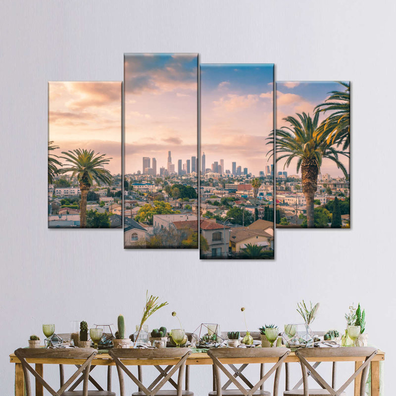 Skylines and Cityscapes, Los Angeles, ensemble de 4 toiles sur toile, H 54 po x l 84 po x P 1,25 po