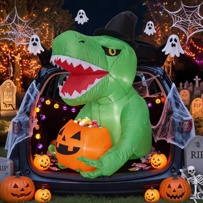 4.5FT Dinosaur Trunk or Treat Halloween Inflatable, with 3 LEDs