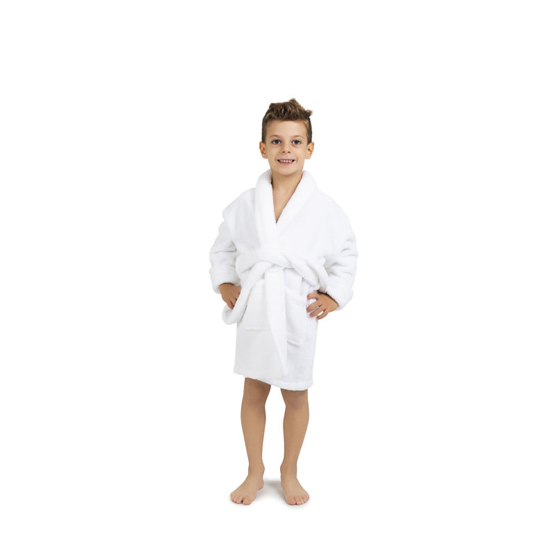 Peignoir en molleton avec poches pour enfants Lovett, Blanc, S
