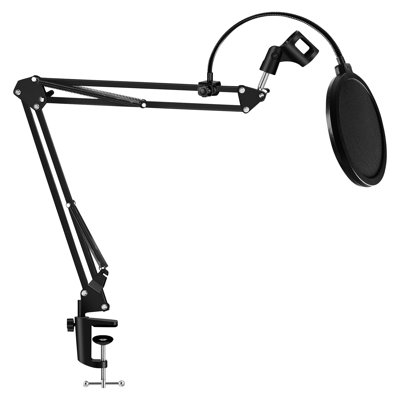 5 Core Microphone Stand Double Suspension Scissor Arm Stands Black with Pop Filter  Mic Clip