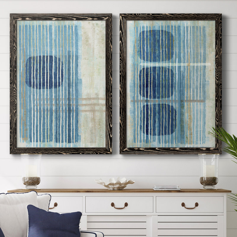 Bleu bleu Horizon I, toile encadrée de qualité supérieure - prête à être accrochée, Toile encadrée noire