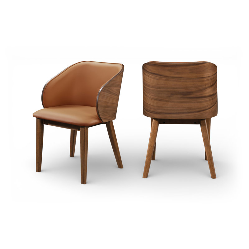Chaise rembourrée en cuir Glenwood, Cuir cognac végétalien