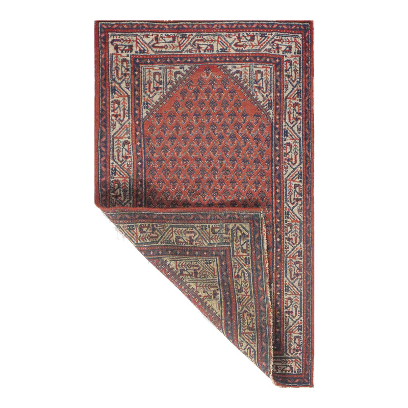 Tapis unique rouille / bleu marine / ivoire noué à la main de 2 pi 7 po x 4 pi 4 po