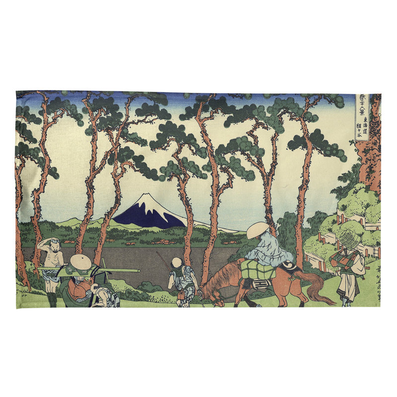 Torchon Hodogaya on the Tokaido, Vert/brun, Croisé en coton