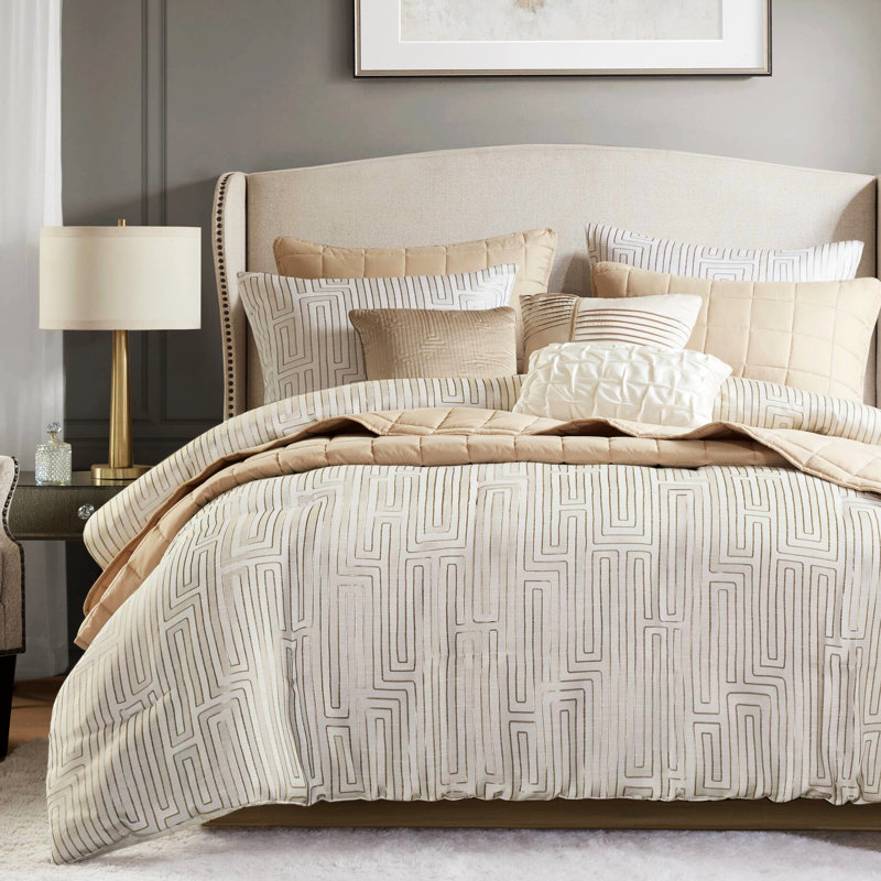 Édredon 10 pièces pour grand lit et courtepointe - Confort toutes saisons, caractéristique, taies décoratives de luxe confortables avec détails Bartack, taies décoratives, jupe de lit