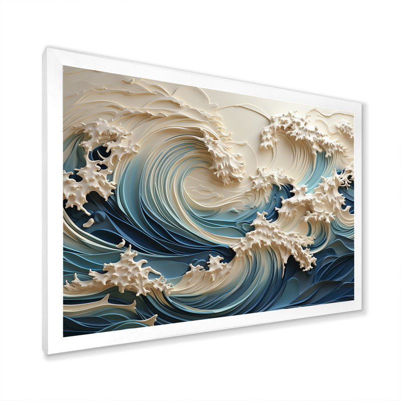 «White and Blue Wave Papercut Style III - Coastal Waves», reproduction d'art sur toile Wave (sans textures), Cadre blanc