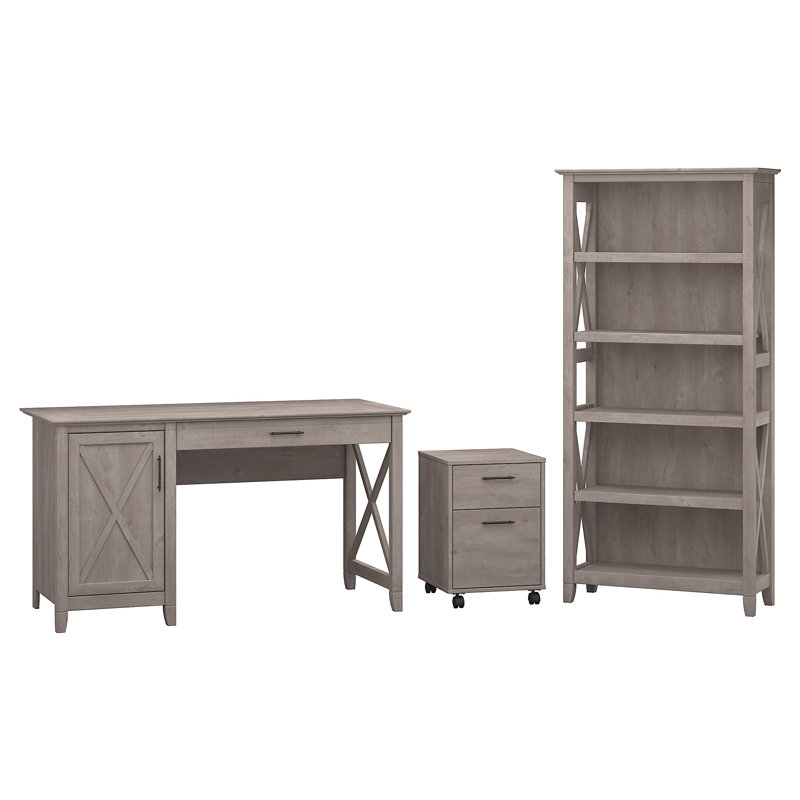 Huckins 3 Piece Computer Desk Office Set, Washed Gray