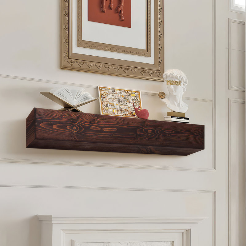 Gracie Oaks Fireplace Mantel Wood Shelf Floating Rustic Fireplace Mantel 60", Dark Brown