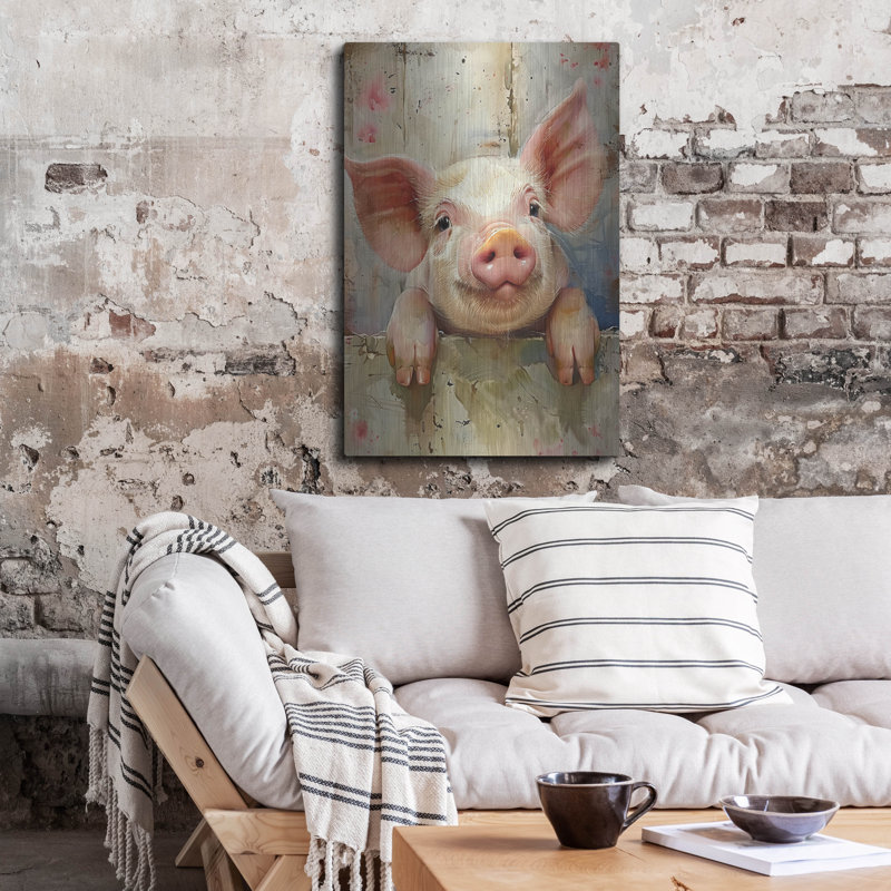 «Happy Pink Pig» par Momart, art mural en métal, H 36 po x l 24 po