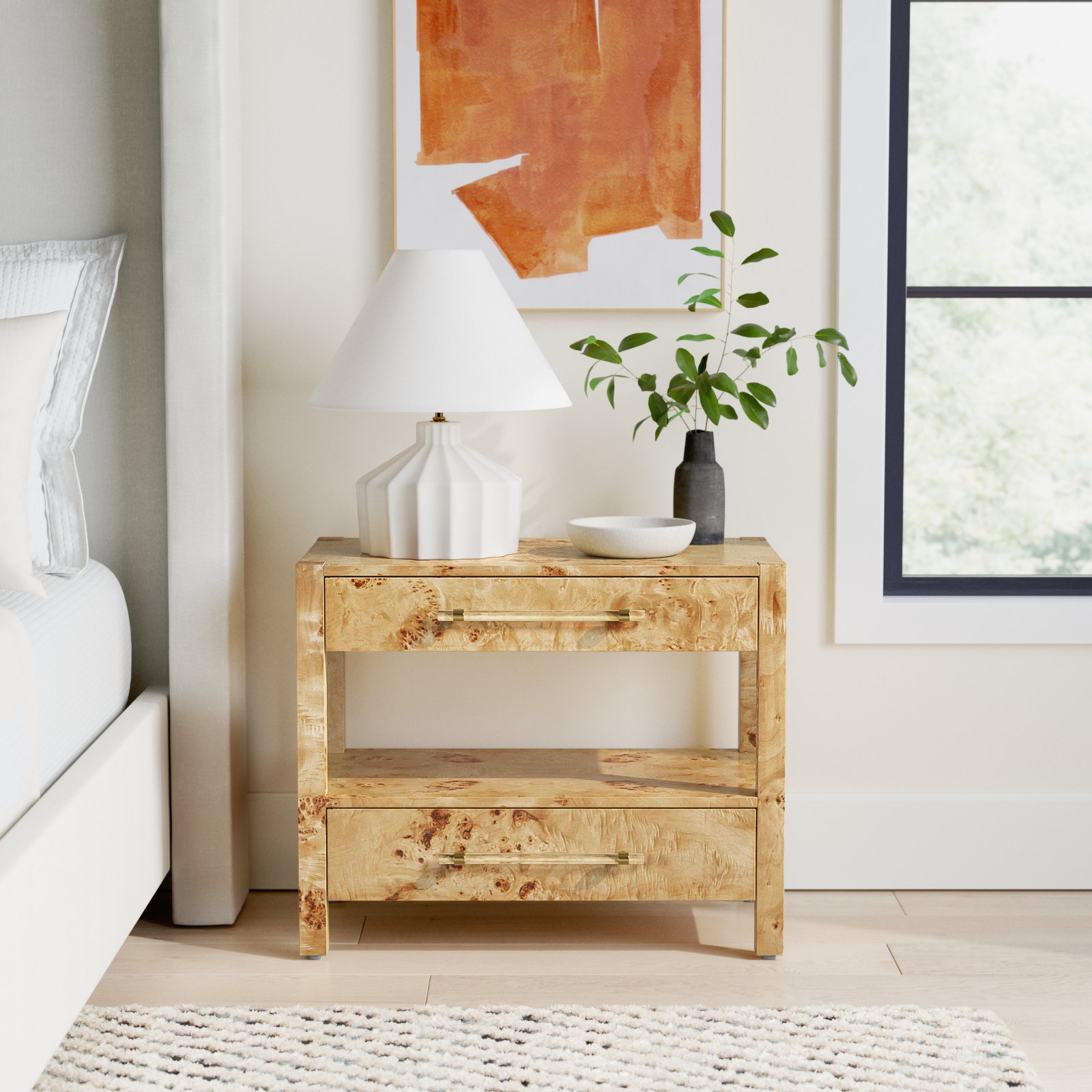 Omnia Acacia Nightstand, Natural Burl