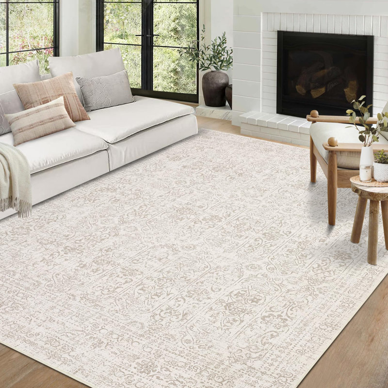 Abstract Machine Printed Area Rug, Beige, Rectangle 160 x 230 cm