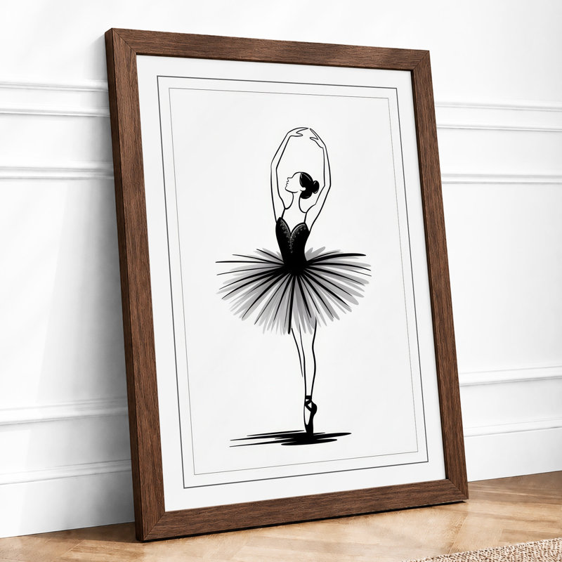 Ballet Dancer Geometric - Framed Print, A2 - 59.4 x 42.0 cm, Walnut
