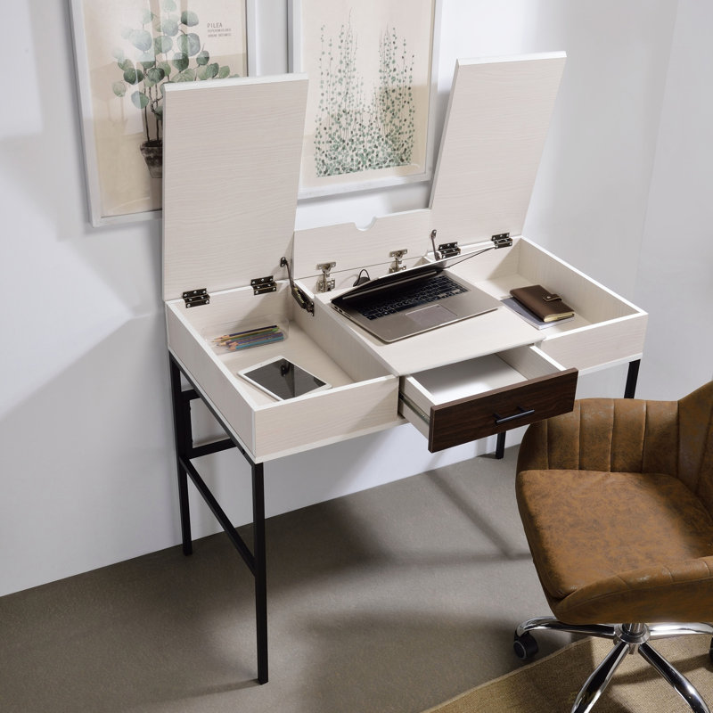 Verster Black Finish Writing Desk W/USB, Natural