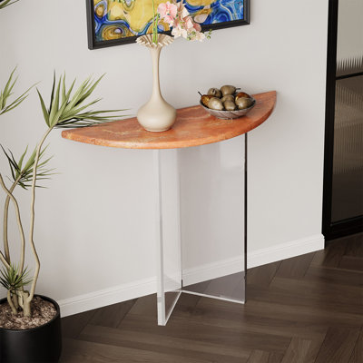 Console demi-ronde en pierre avec pieds en acrylique