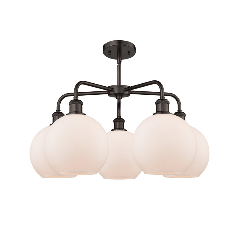 Lustre sphérique à 5 lumières Ellington, H 16 po x l 26 po x P 26 po, Blanc mat, Bronze huilé