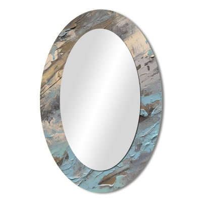 Beige Blue Marbled Artistry I - Large Oval Wall Mirror On Metal