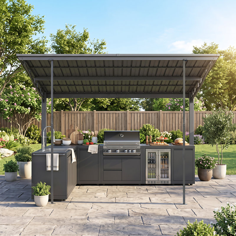 Domi 12x10 FT Hardtop Gazebo, Freestanding or Wall Mounted Metal Pergola, Gray, 12 ft x 10 ft