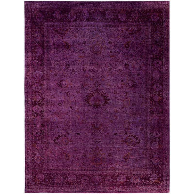 Overdyed Hand-Knotted Wool Modern-Contemporary Purple Area Rug 9' 1" x 12' 1"