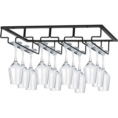 Black Wine Glass Holder for Under-Cabinet Storage