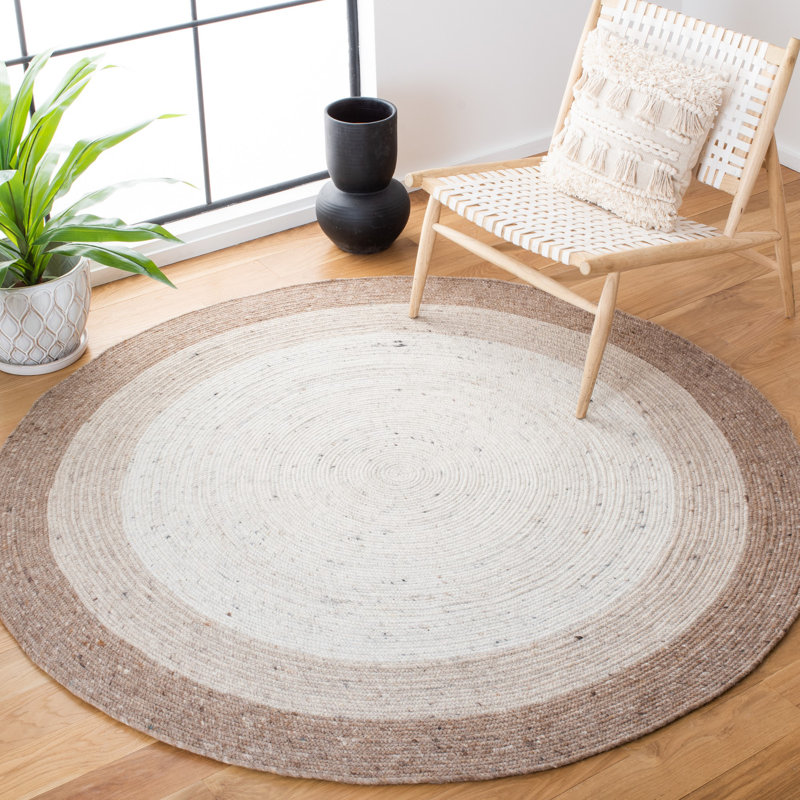 Tapis ivoire / en laine tissé à la main Mansfield, Rond 5 pi
