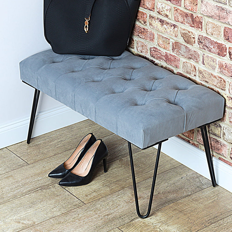 Peebles 100% Polyester Upholstered Bench, Grey Blanca