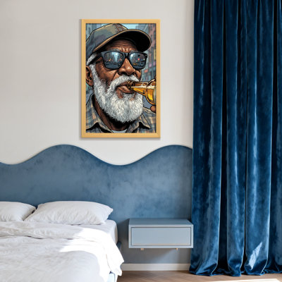 Fashion Elderly Man With Beard Drinking Beer