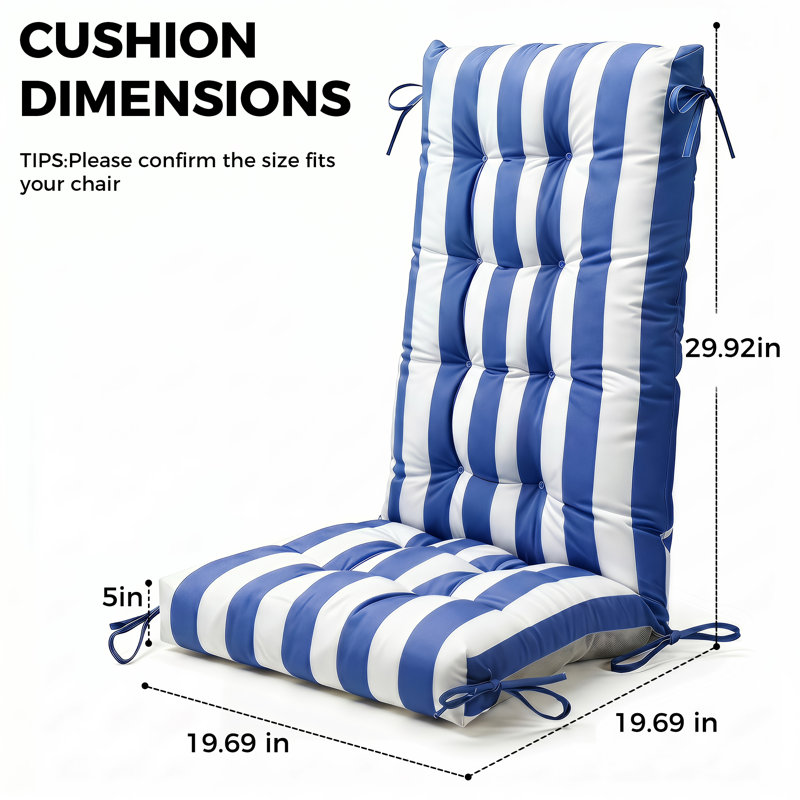 Outdoor/Indoor 5'' Adirondack Chair Seat/Back Cushion with Ties, Blue/White Striped