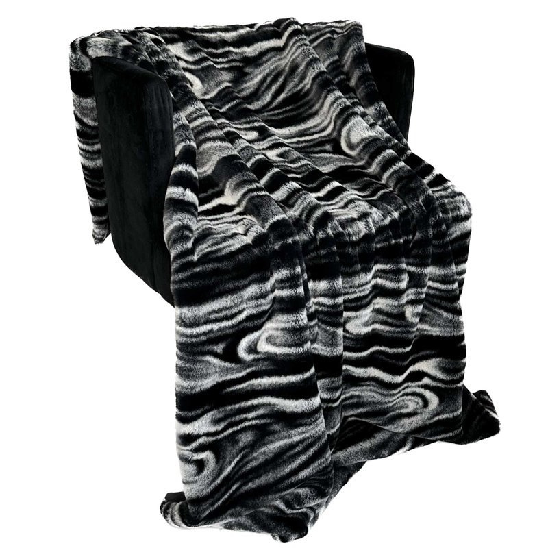 Couverture en fausse fourrure, Noir / blanc, L 96 po x L 110 po
