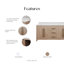 Meuble-lavabo double rectangulaire Perris de 183 cm (72 po) avec comptoir en marbre blanc de Carrare reconstitué couleur caramel latte et quincaillerie en or antique-829178784-829178787
