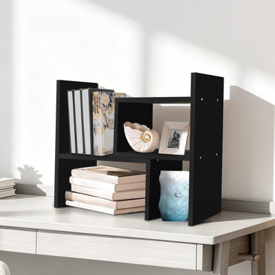Adjustable Rotatable MDF Desktop Organizer Shelf, Interchangeable 2-Piece Modular Desk Storage Rack for Books Stationery Office Bedroom Minimalist Decor