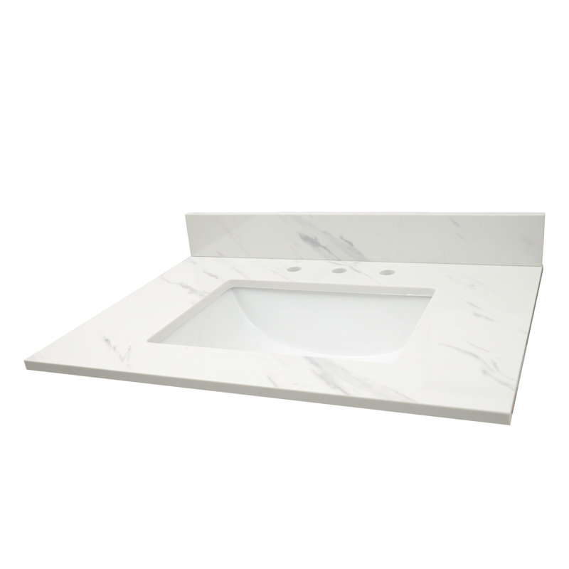 37 in. White Marble Bathroom Vanity Top with Single Sink