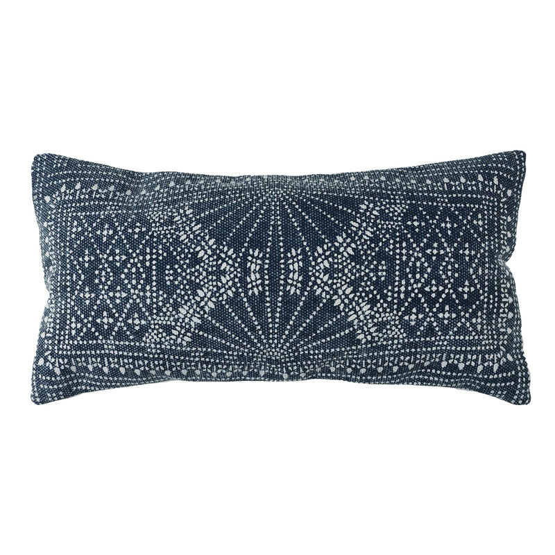 Indigo Hand-Printed Cotton Batik Lumbar Pillow