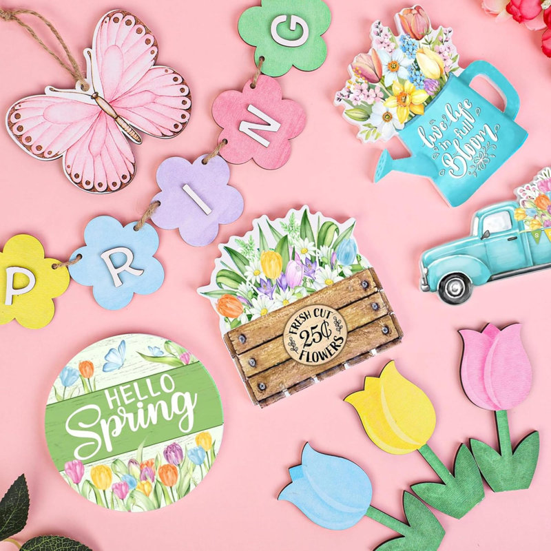 Décor de plateau de printemps à niveaux Hello Spring