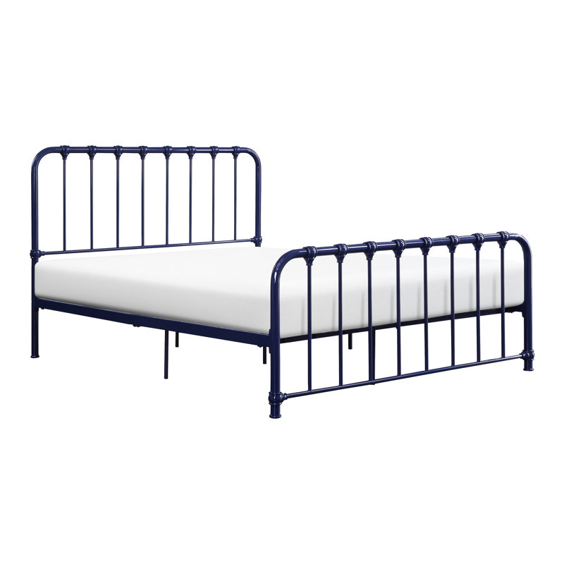 Lit en métal pour chambre à coucher, lit double avec finition raffinée bleue, Lit double, Bleu