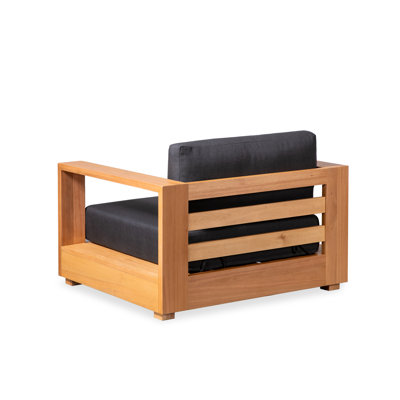 Chaise longue d'extérieur en bois avec coussins Leon Eucalyptus
