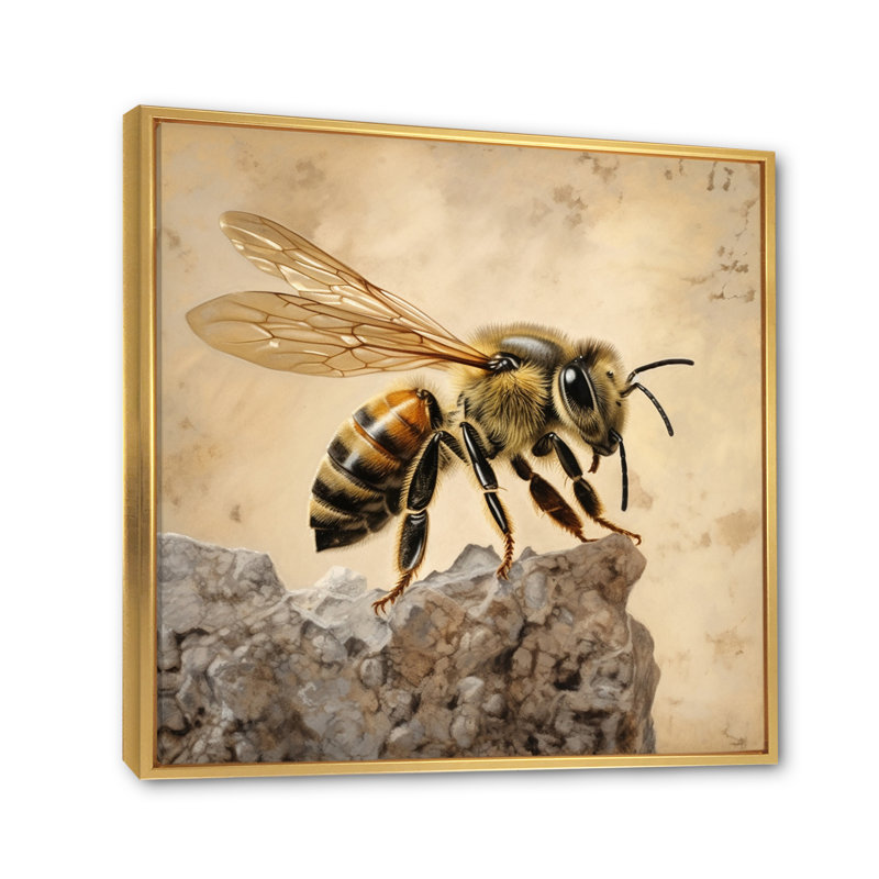 Floral Bee II - décoration murale toile sur toile, H 24 po x l 24 po x P 1 po, Cadre flottant doré