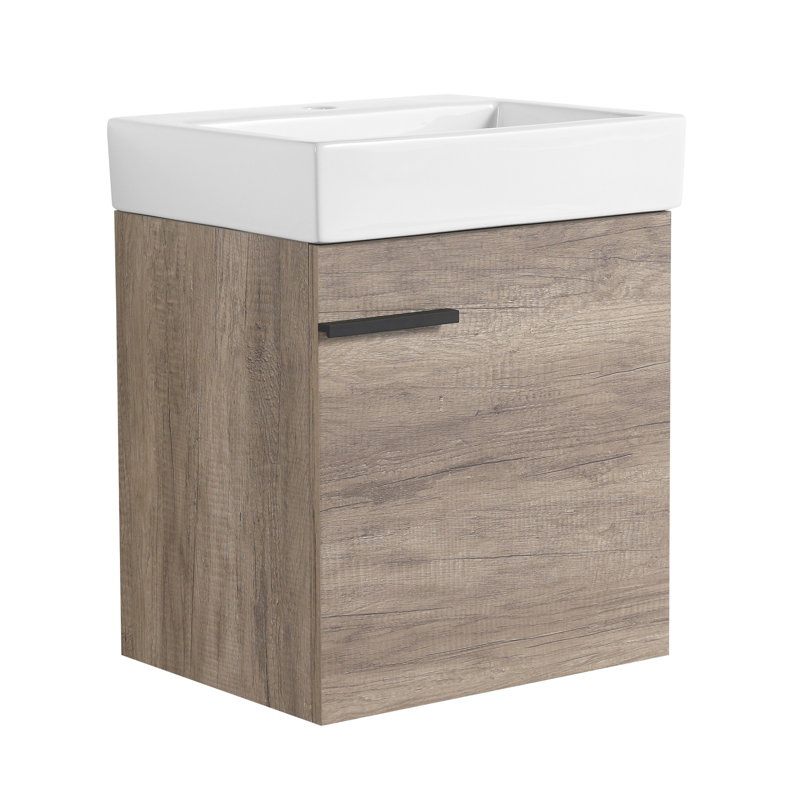 Petit meuble-lavabo avec lavabo en céramique et tiroir mural