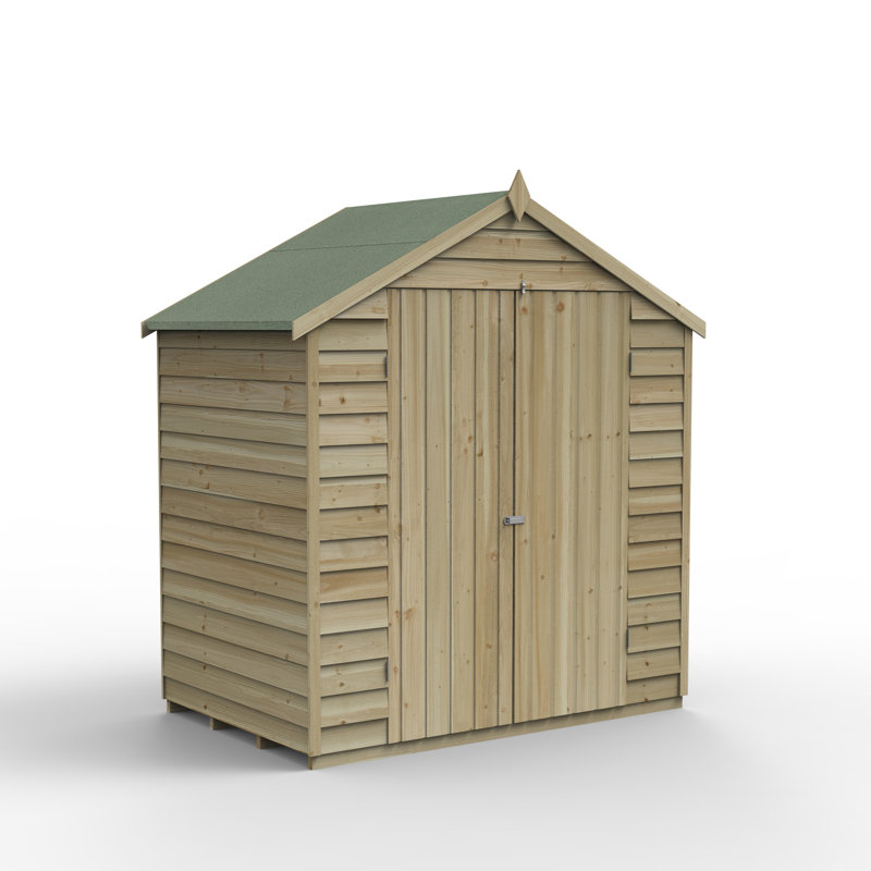 Overlap Pressure Treated 6 x 4 Apex Shed - No Window, Double Door, No